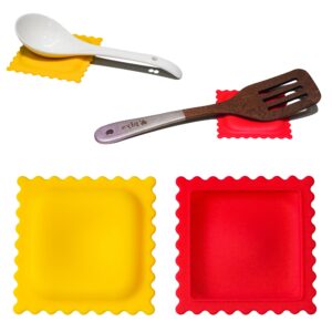 2 sets silicone spoon rest for stove top,spatula rest for stove top,silicone spoon holder for stove top，spatula holder for counter，sauce cups，soy sauce dish，dipping bowls（yellow + red）