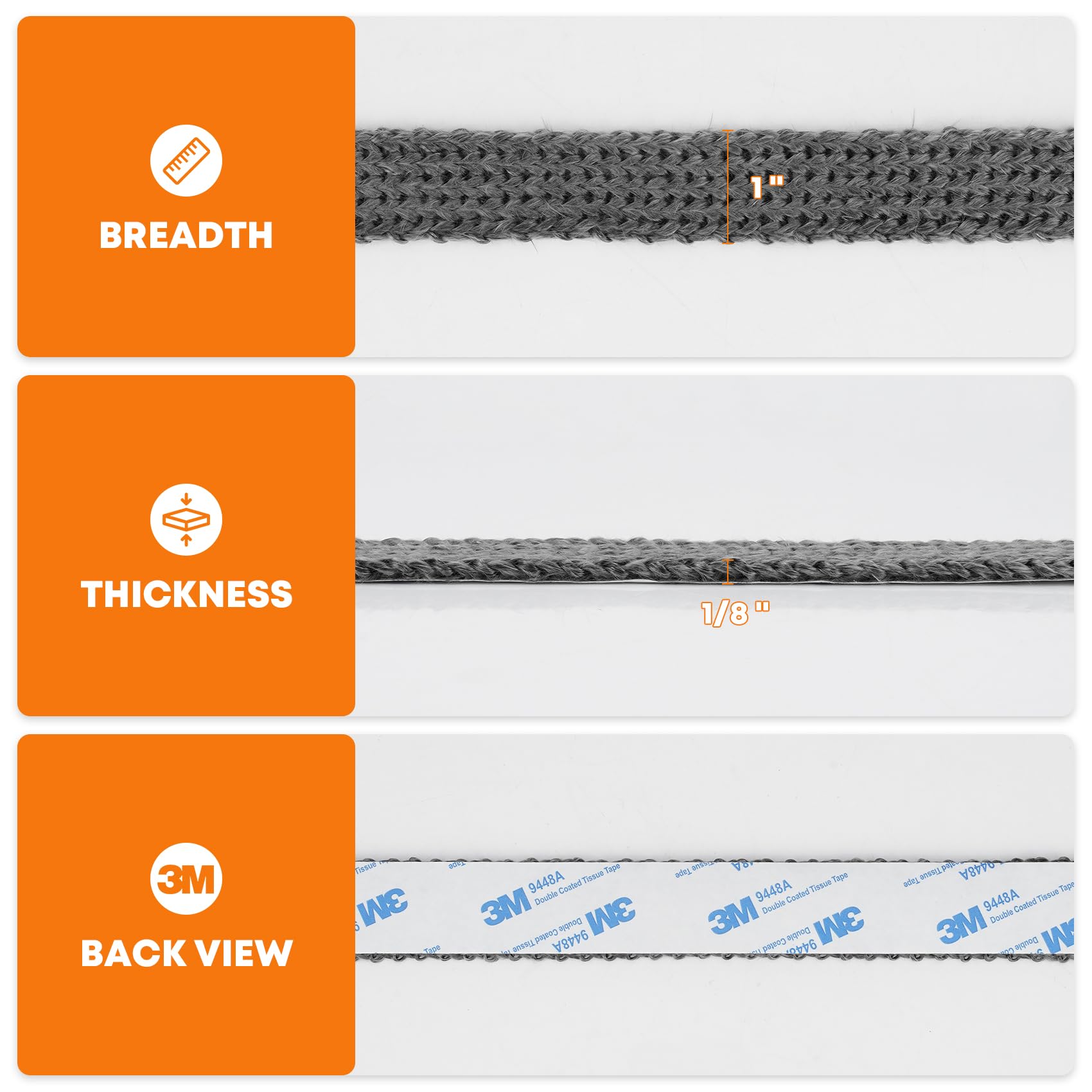 Stanbroil Stove Gasket Tape, 1" Width, 1/8" Thick 72" Length Self Adhesive Flat Gasket for Stoves and Fireplaces, High Temperature Fiberglass Gasket Tape