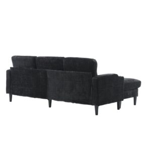 OUYESSIR 77.4" Chenille L Shaped Sectional Sofa Couch, 3 Seat Sofa with Convertible Storage Ottoman and 2 Cup Holders, Modern Deep Seat Couch for Living Room Office Apartment, Black