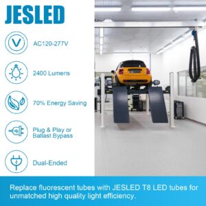 JESLED 4FT LED T8 Type A+B Tube Lights, 12W(50W Equivalent), 2400LM High Output, 6000K, Plug and Play or Ballast Bypass, Double End Powered, 4 Foot T10 T12 Fluorescent Bulbs Replacement, Clear(4-Pack)