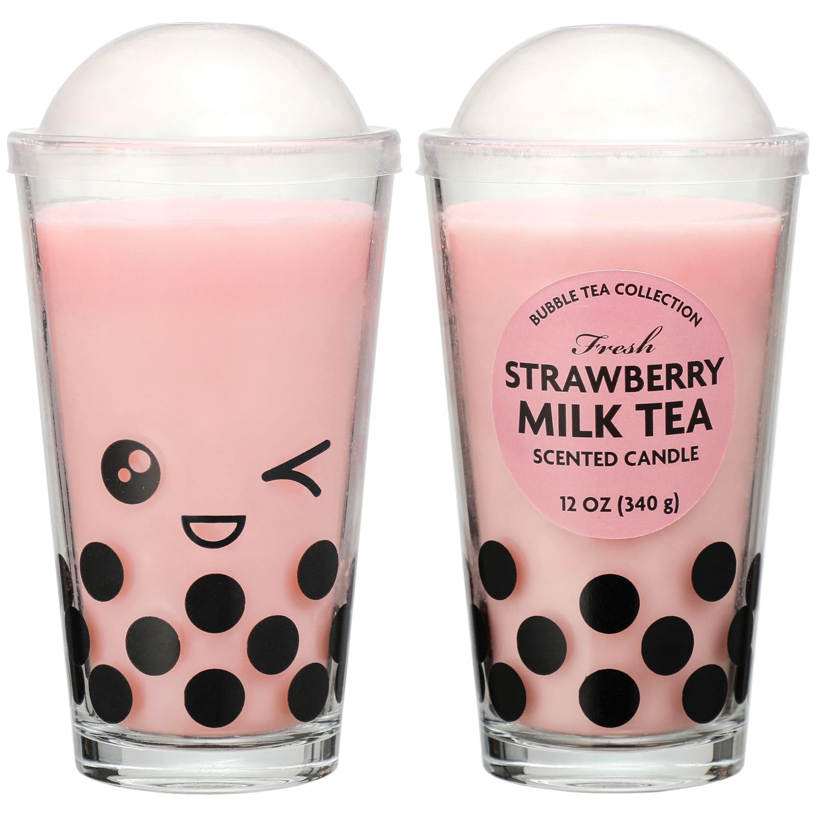 12oz Strawberry Boba Tea Scented Candle, Bubble Tea Pink Candle, Cute Boba Pearls Milk Tea Candle, Funny Food Candles Gift for Boba Lover