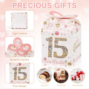 Qonmpcvu 50PCS 15th Birthday Box 13" 15th Birthday Party Favor Boxes Quinceanera Party Decorations Mis Quince Anos, Sweet 15 Birthday 15th Birthday Box Decoration Rose Gold For Guest Party