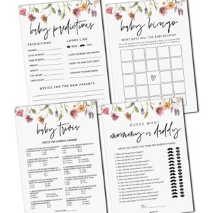 GardenCity Baby Shower Games Set for 25 Guests - 4 Fun Activities, Baby in Bloom/Floral Theme, 50 Double-Sided Cards (Wildflower)