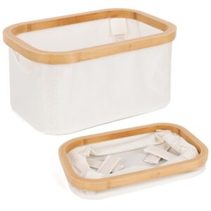 feilanduo shelf storage baskets,collapsible fabric storage bins with bamboo handles, storage for organizing toys, books, desktop, closet (beige, 11.8"x7.87"x5.5")