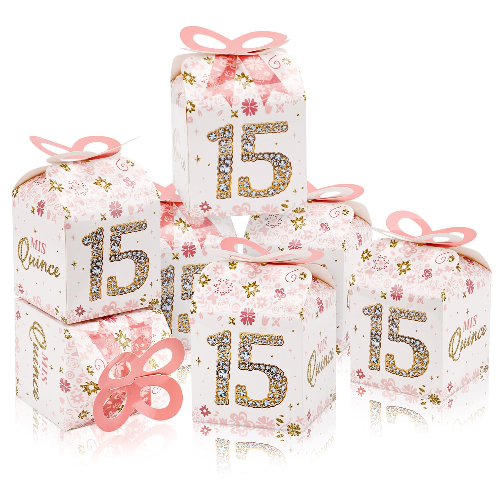 Qonmpcvu 50PCS 15th Birthday Box 13" 15th Birthday Party Favor Boxes Quinceanera Party Decorations Mis Quince Anos, Sweet 15 Birthday 15th Birthday Box Decoration Rose Gold For Guest Party