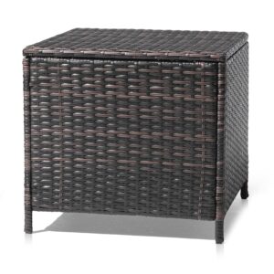 vingli 27 gallon outdoor deck box, wicker outdoor storage box with lid, small storage bin container for outside and patio, outdoor rattan side table for patio (rectangular), brown