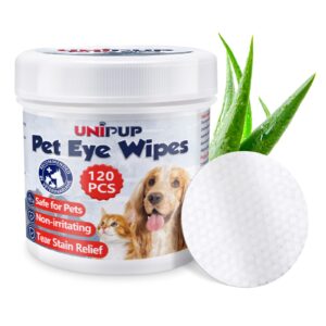 unipup dog eye wipes,dog tear stain remover for dogs & cats, 120pcs remove eye discharge, coconut oil cat eye wipes, tear stain wipes for dogs prevents eye infections, natural ingredients