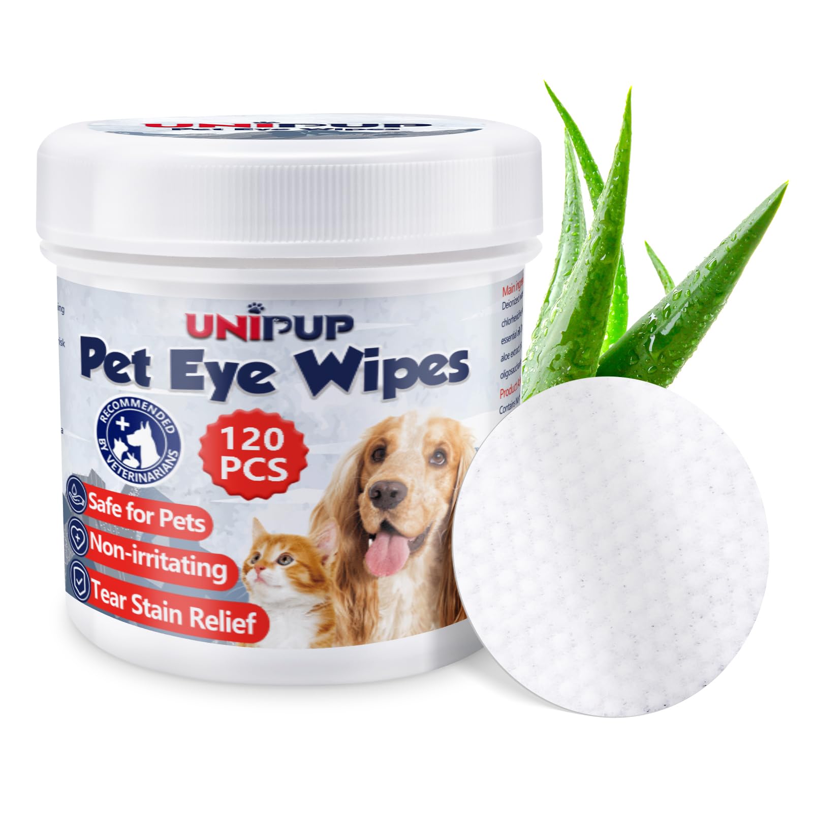 UNIPUP Dog Eye Wipes,Dog Tear Stain Remover for Dogs & Cats, 120pcs Remove Eye Discharge, Coconut Oil Cat Eye Wipes, Tear Stain Wipes for Dogs Prevents Eye Infections, Natural Ingredients