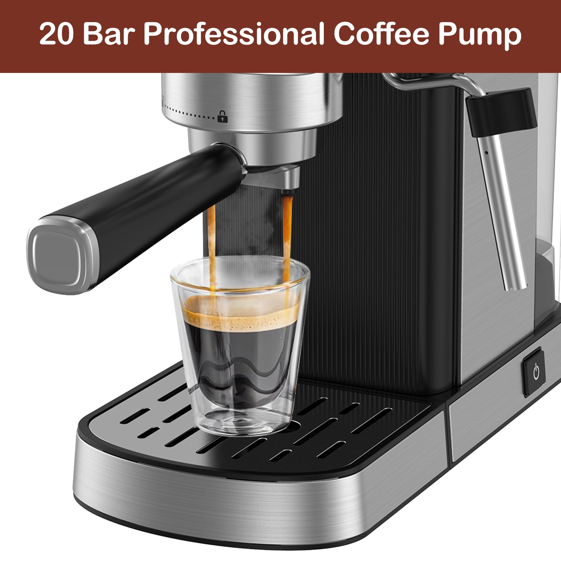 VEGETA Espresso Machine, 20 Bar Coffee Espresso Machine, 1350W Espresso Machine with Milk Frother, Small Espresso Machine for Cappuccino, Latte, Stainless Steel