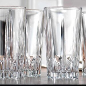 Glaver's Old Fashioned Highball Glass Cups. Set of 10 Elegant Diamond Cut Drinking Glasses. Classic 15 oz Bar Glasses. Tall Kitchen Glass for Wate,r Juice, Beer, Cocktails.