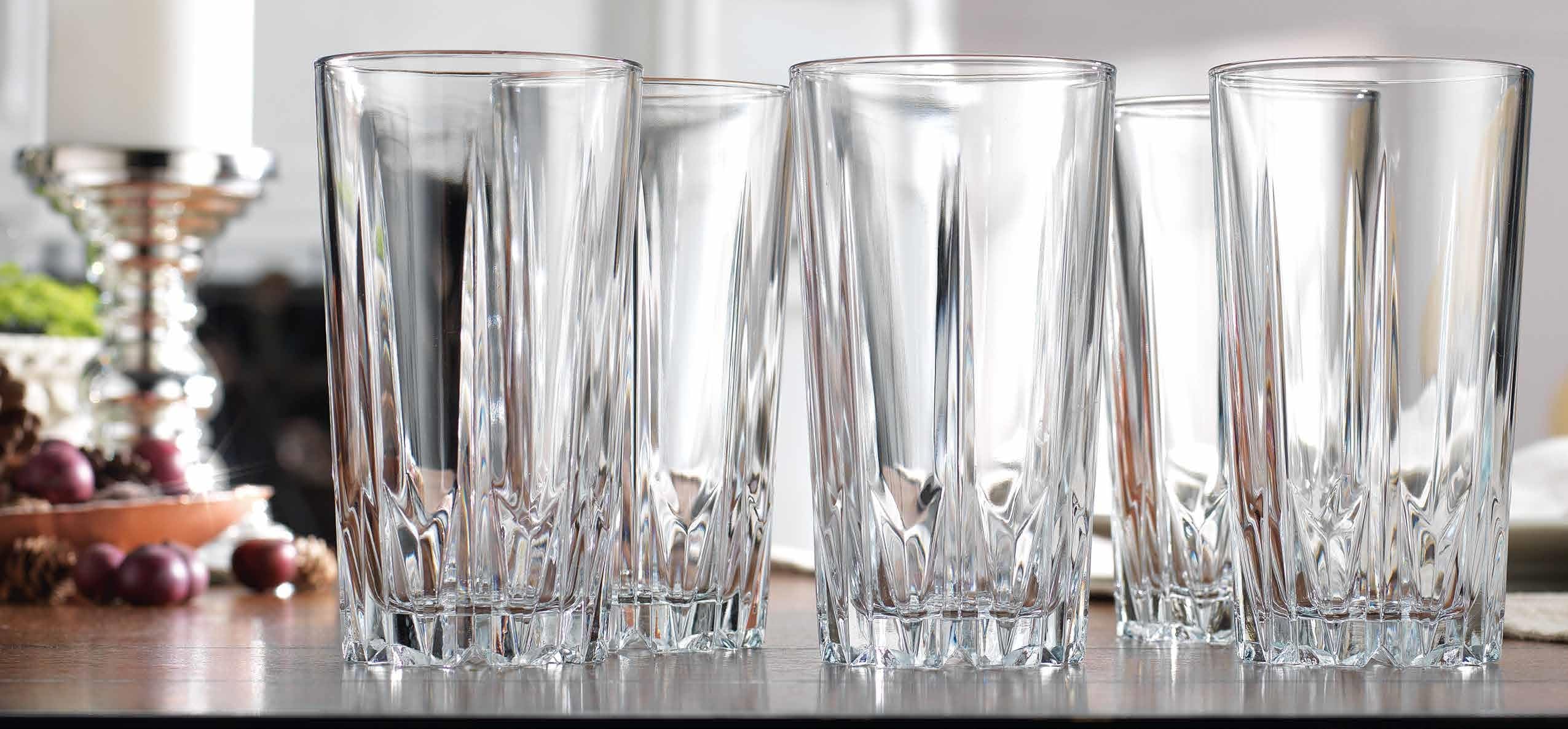 Glaver's Old Fashioned Highball Glass Cups. Set of 10 Elegant Diamond Cut Drinking Glasses. Classic 15 oz Bar Glasses. Tall Kitchen Glass for Wate,r Juice, Beer, Cocktails.