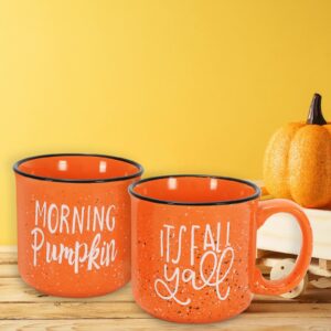 JarThenaAMCS 2Pcs Fall Coffee Mug Orange Fall Y'all Morning Pumpkin Drinking Mug for Autumn Thanksgiving Table Centerpieces Decorations Gifts