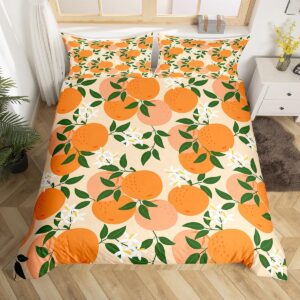 Feelyou Cartoon Orange Duvet Cover Set Fresh Oranges Bedding Set for Kids Boys Girls Cartoon Citrus Fruit Comforter Cover Fruit Style Quilt Cover Bedroom Collection 3Pcs Queen Size