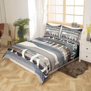 Lake House Duvet Cover Twin Size, Rustic Farmhouse Old Barn Bedding Set for Kids Teens Adults Home Room Decor,White Paddle Comforter Cover Nautical Adventure Quilt Cover 2Pcs,1 Pillowcase