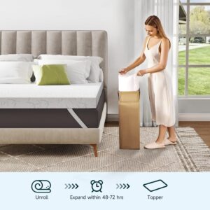 ONBRILL 2 Inch Memory Foam Mattress Topper Full, Bamboo Charcoal Dual Layer Foam Bed Topper in a Box, Removable Knit Cover with Non-Slip Design, Pressure Relief, CertiPUR-US Certified