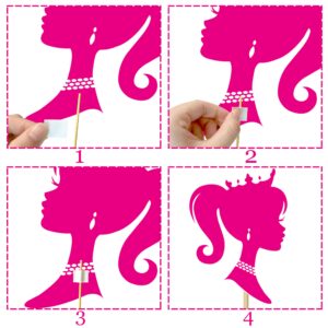 32pcs Hot Pink Girl Party Centerpiece Sticks Pink Birthday Party Decorations for Girls Hot Pink Princess Ladies Table Toppers for Bachelorette Party Bridal Shower Supplies