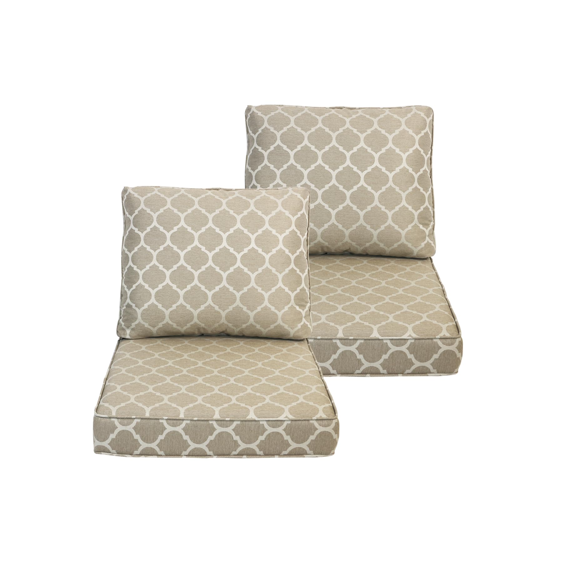 COZYVIDA Indoor/Outdoor Deep Seat Patio Cushions: Resilient Foam Filling, Weather Resistant Patio Cushions,seat(23.5x25x5.1 inch),Back(27x25 inch) 2 Sets,Toffee Trellis