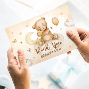 Whaline 24 Packs Bear Thank You Cards Brown Cute Bear Greeting Cards Thank You Beary Much Blank Note Cards with Envelopes and Stickers for Wedding Baby Shower Birthday Party Supplies, 4 x 6 Inch