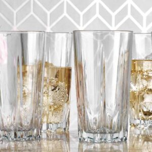 Glaver's Old Fashioned Highball Glass Cups. Set of 10 Elegant Diamond Cut Drinking Glasses. Classic 15 oz Bar Glasses. Tall Kitchen Glass for Wate,r Juice, Beer, Cocktails.