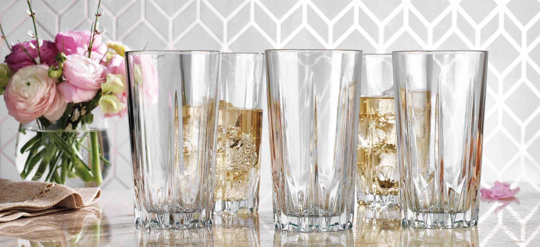 Glaver's Old Fashioned Highball Glass Cups. Set of 10 Elegant Diamond Cut Drinking Glasses. Classic 15 oz Bar Glasses. Tall Kitchen Glass for Wate,r Juice, Beer, Cocktails.