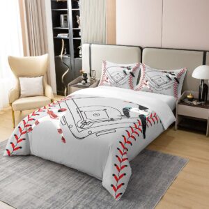 Castle Fairy Baseball Player Comforter Cover Queen Baseball Field Print 100% Organic Cotton Duvet Cover American Sports Ball Game Bedding Sets Red Baseball Texture Bedspread Cover 3 Pieces