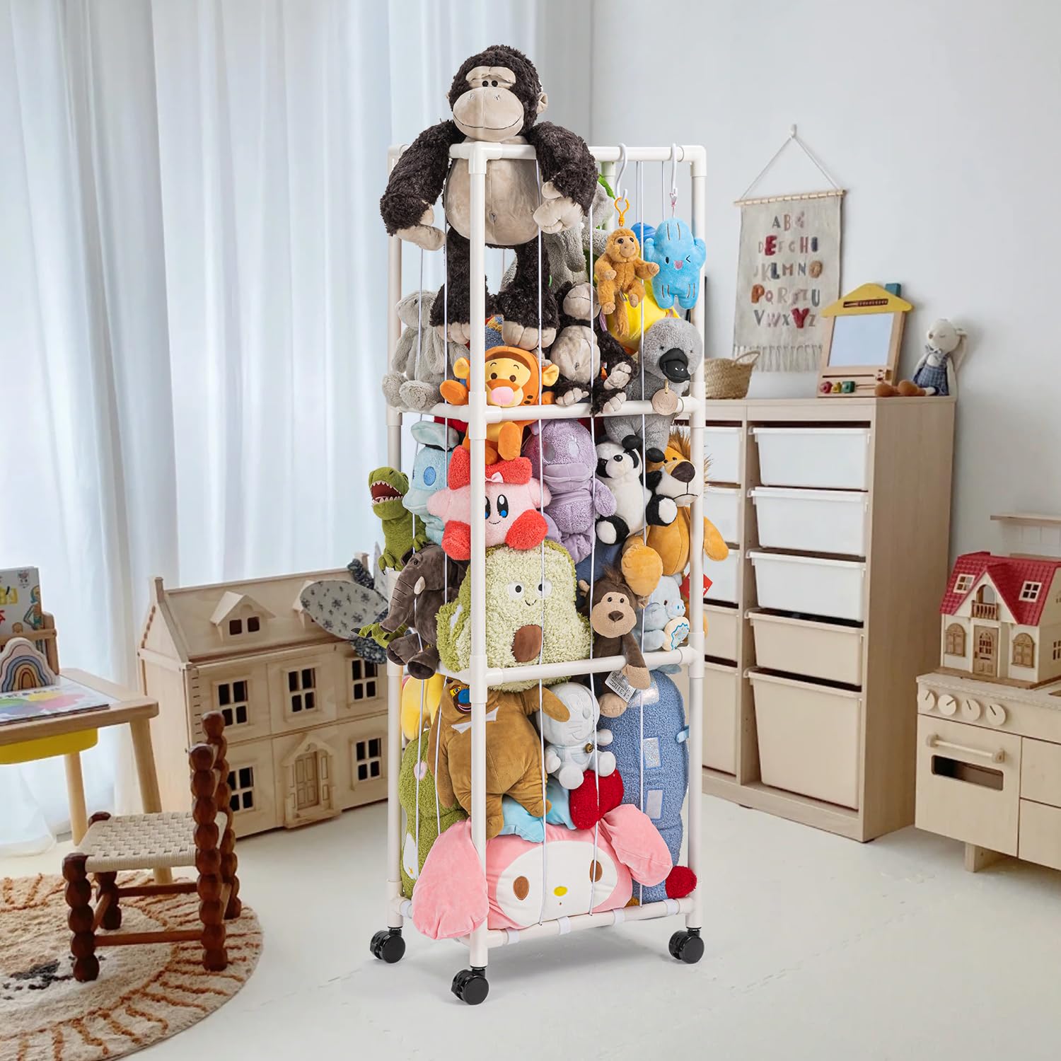 Stuffed Animal Zoo Storage, Extra Large Stuffed Animal Holder with Dust Cloth and Universal Wheels, Toy Storage Organizer, Plush Storage Organizer Shelf for Birthday Gift, Nursery Play Room Bedroom