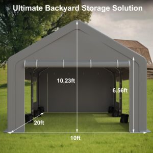 Carport Heavy Duty 10x20ft, Portable Carport Upgraded 4 Doors+4 Window Carport Reinforced Steel Poles, UV Resistant All-Season Waterproof Tarp, for Car, Truck, Boat