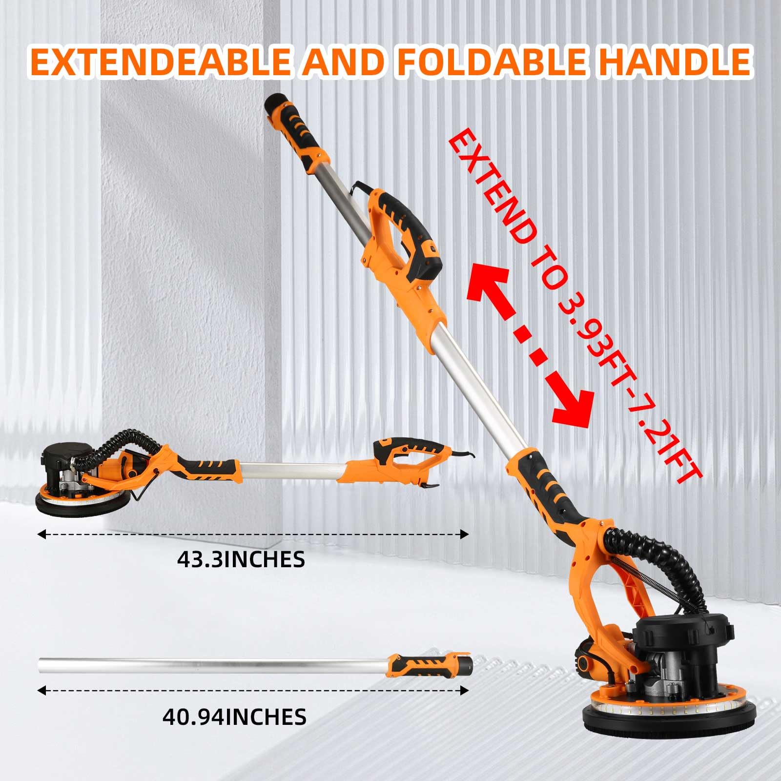 Electric Drywall Sander with Vacuum,1390W Wall Sander Popcorn Ceiling Removal Tool,13ft Cord,Extendable & Foldable Handle,Auto Dust Collection,LED Worklights for Wall Ceiling