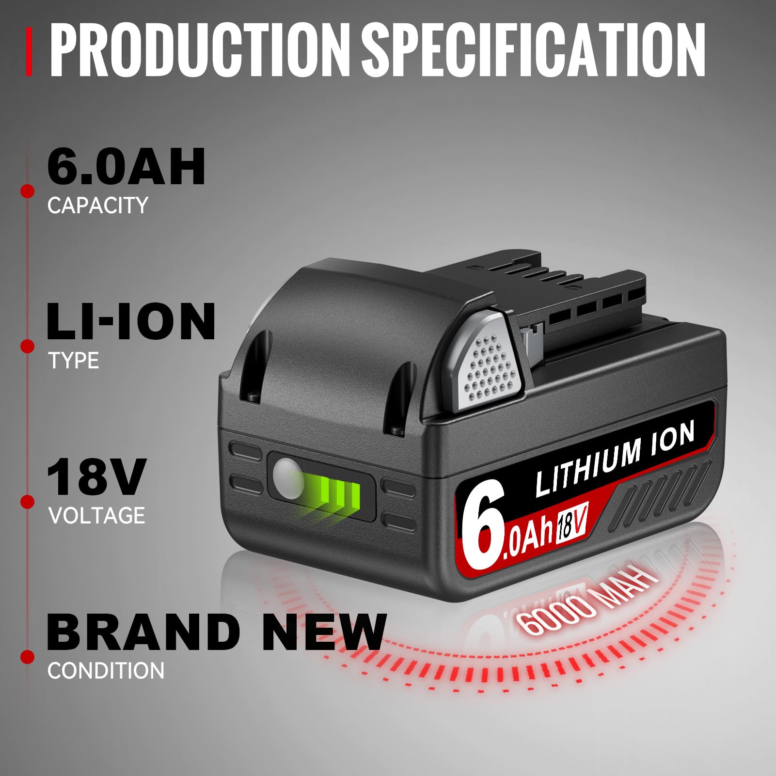 DASNITE M-18 6.0Ah Li-ion Battery Replacement for Milwaukee M-18 Battery 2Pack 18V Lithium Battery Replacement For Milwaukee 18V Battery 48-11-1811 48-11-1815 48-11-1820 48-11-1822 Cordless Power Tool