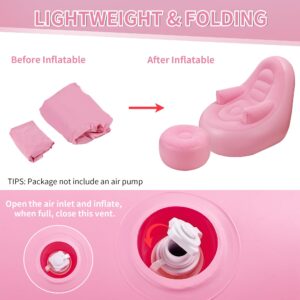 Ccinnoe Inflatable Couch with Armrest ＆ Ottoman, Blow Up Lounger Chair, Folding Lazy Sofa, Inflatable Furniture for Camping/Fishing/Party/Beach/Sunbathing/Hiking (Pink)