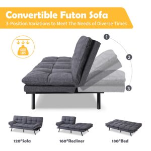 Hcore Bed,Grey Linen Futon Couch Small Foldable Loveseat Sofas