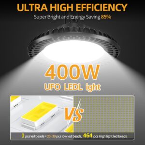 OPENLUX 400W UFO Led High Bay Light 58000lm 5000K 1-10V Dimmable High Bay Led Lights Led High Bay Lights Alternative to 1300W MH/HPS for Gym Factory Warehouse Shop Barn Garage