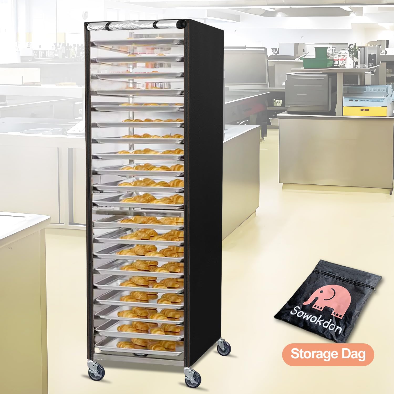 Sowokdon Bun Pan Sheet Rack Cover,Bread Speed Rack Cover,Fit 20 Tier / 10 Tier Bakery Rack for Home Kitchen Commercial Pizza Rack with Zipper(Transparent Panels with Breathable Mesh Vent- 20-Tier)