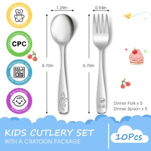 AUOIKK 10-Piece Toddler Flatware, Kids Utensils Stainless Steel Cutlery Set, Children Safe Spoons and Forks with Ergonomic Handle, Easy to use and Dishwasher Safe (Crocodile and Bear)