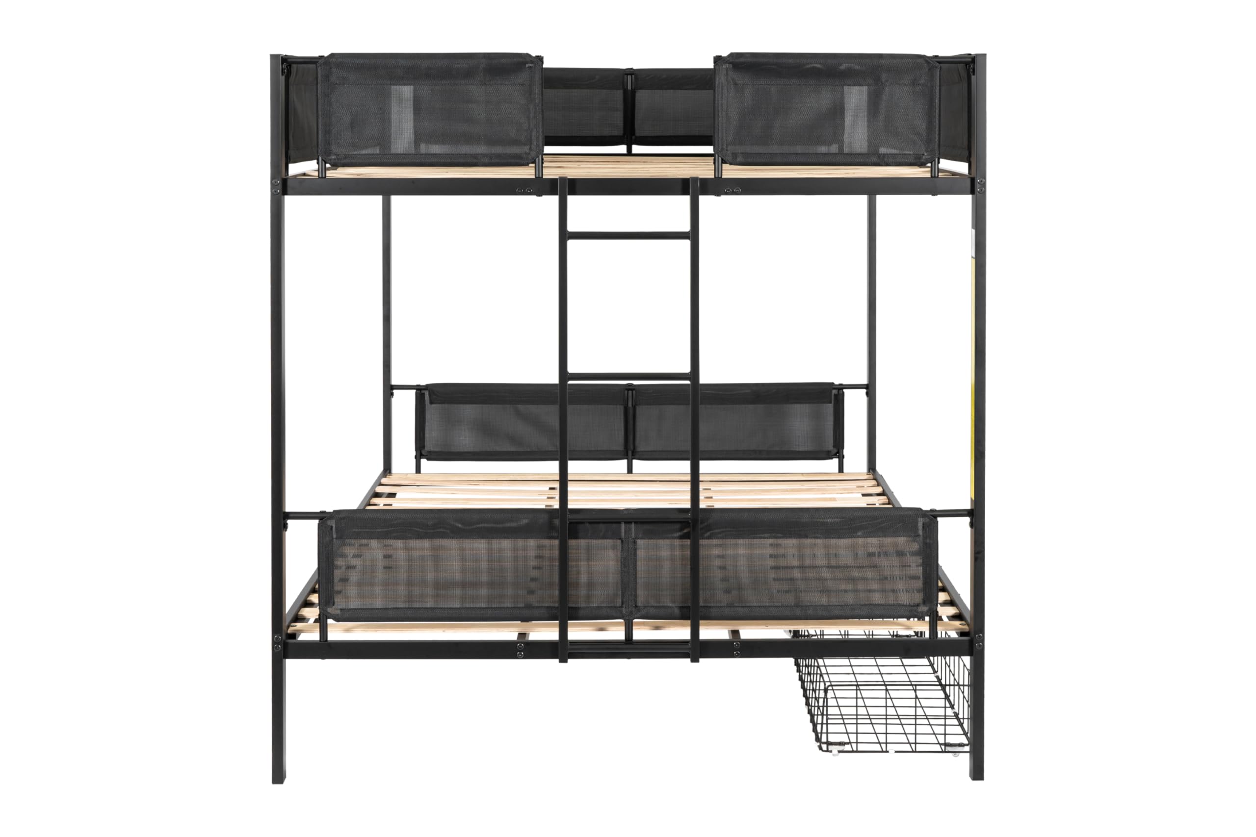 DNYN Queen Over Queen Bunk Bed with Storage Drawers & Wood Slat Support & Ladder & Safety Rails for Kids/Adults,Space Saving Design & No Box Spring Needed,Perfect for Dorm,Bedroom,Guest Room, Black