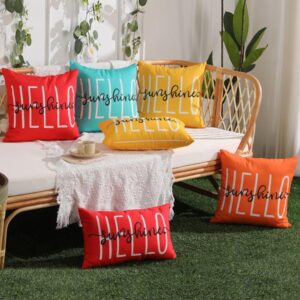 DFXSZ Outdoor Pillow Covers 16x16 Inch Set of 2 Hello Sunshine Decor Yellow Waterproof Throw Pillow Covers Summer Outdoor Waterproof Pillow Covers Decor for Patio Funiture Garden Sofa Couch 020B16