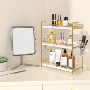 Bathroom Organizer Countertop ,3 Tiers Bathroom Countertop Organizer,Bathroom Counter Organizer With Basket,Gold Vanity Organizer Countertop Table for Skincare Cosmetics, Dressers, Cosmetic Organizerr