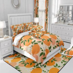 Feelyou Cartoon Orange Duvet Cover Set Fresh Oranges Bedding Set for Kids Boys Girls Cartoon Citrus Fruit Comforter Cover Fruit Style Quilt Cover Bedroom Collection 3Pcs Queen Size