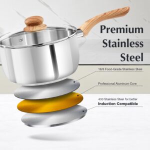 KOCH SYSTEME CS Stainless Steel Saucepan Set, 1QT & 2QT & 3QT Sauce Pan with Heat-resistant Bakelite Handle, Premium Stainless Steel Pot Set, Induction Sauce Pan Sets, Stainless Steel Pots 6 Piece