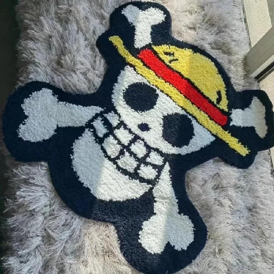 Cartoon Skull Design Rug, Soft Tufted Fluffy Carpet, Kawaii Irregular Fluffy Shaggy Floor Mat, Living Room Bedroom Lounge Home Decorative Rug, Thick Absorbent Bathroom Rug Doormat (23.6x23.6 inches)