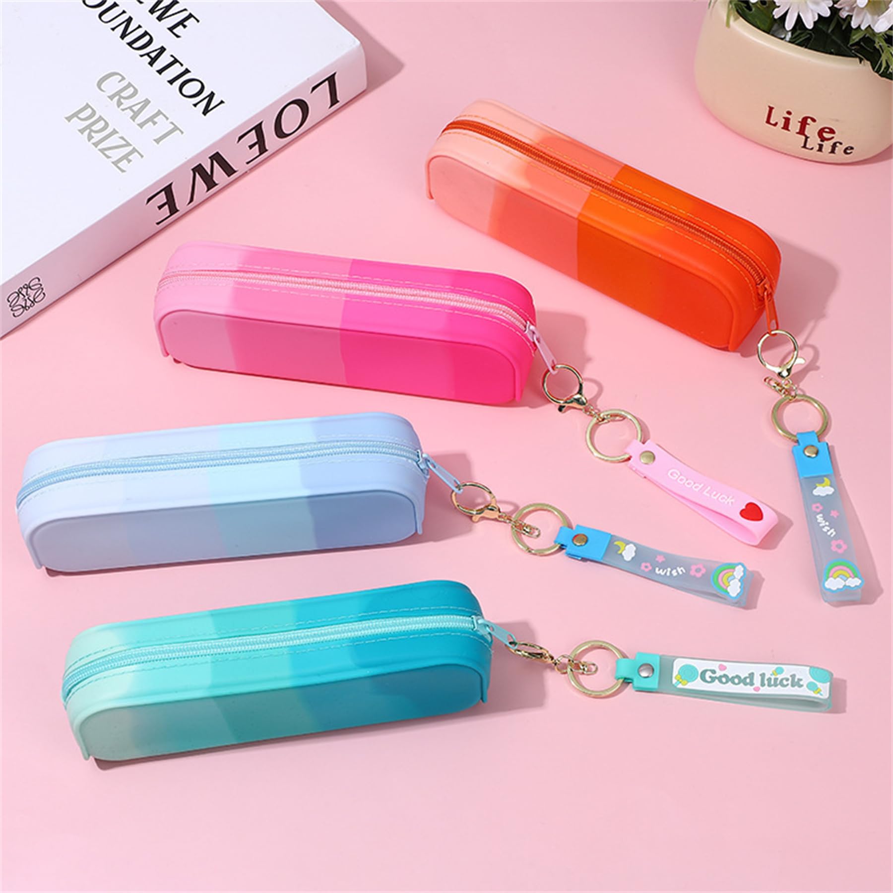 YYaaloa Pink Silicone Pencil Case,Colorful Waterproof Pencil Pouch Aesthetic Pencil Case Small Pencil Bag, Pencil Pouch for Women, Makeup Pouch