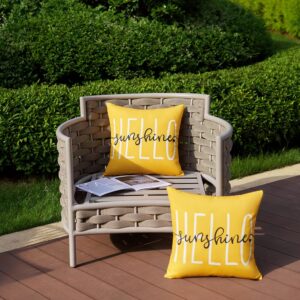 DFXSZ Outdoor Pillow Covers 16x16 Inch Set of 2 Hello Sunshine Decor Yellow Waterproof Throw Pillow Covers Summer Outdoor Waterproof Pillow Covers Decor for Patio Funiture Garden Sofa Couch 020B16