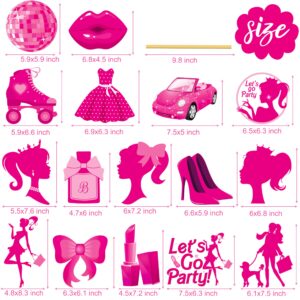 32pcs Hot Pink Girl Party Centerpiece Sticks Pink Birthday Party Decorations for Girls Hot Pink Princess Ladies Table Toppers for Bachelorette Party Bridal Shower Supplies