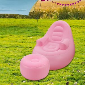 Ccinnoe Inflatable Couch with Armrest ＆ Ottoman, Blow Up Lounger Chair, Folding Lazy Sofa, Inflatable Furniture for Camping/Fishing/Party/Beach/Sunbathing/Hiking (Pink)