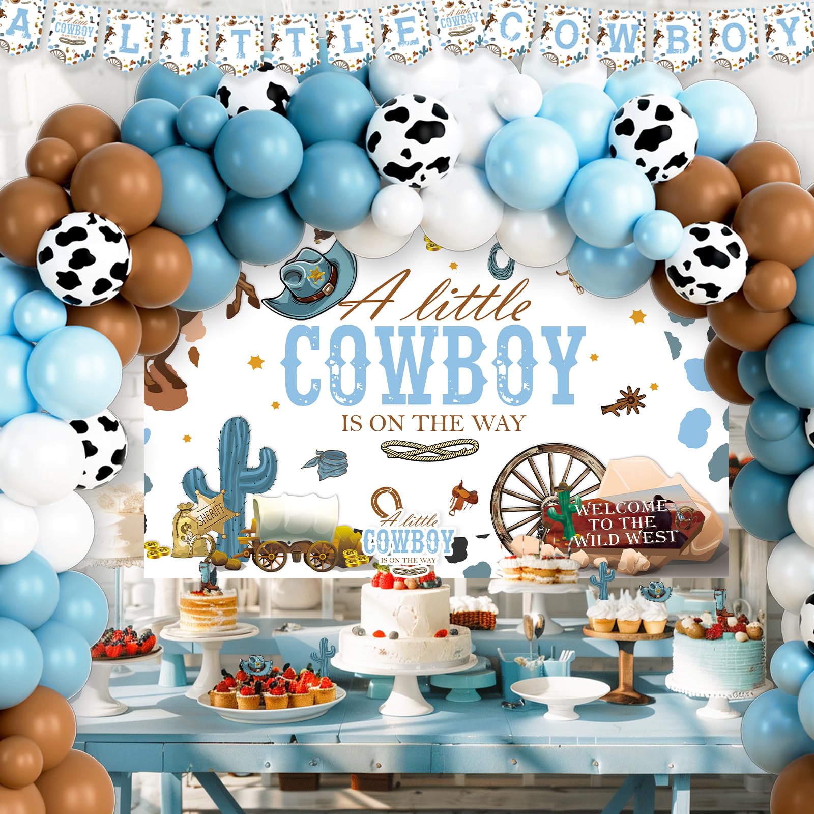 Party Inspo Cowboy Baby Shower Decorations, Western Rodeo Baby Shower Decorations, Wild West A Little Cowboy is On The Way Backdrop Balloon Banner Tablecloth Cake Cupcake Topper Box Cutout