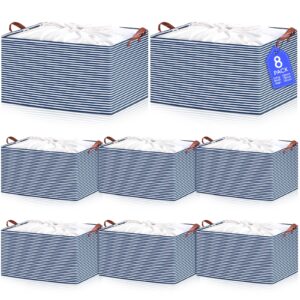 8 pack 70l extra large storage bins 22 x 15 x 13 inch large blanket basket for shelves canvas storage bin with handle and drawstring cover for clothing comforters toys bedding, closet organizers