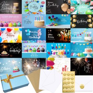 160 birthday cards bulk with short generic message inside, birthday cards with envelopes 4 x 6 inches, 20 unique designs, for family, group,office, business, cards in box