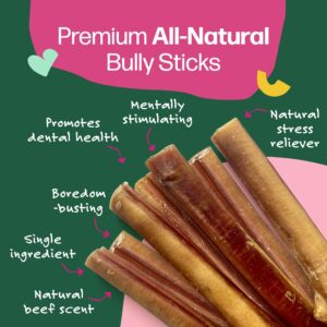 Willow&I Bully Sticks for Small Dogs & Medium - 6 Inch Bully Sticks for Dogs (6 Pack), Premium 100% Grass Fed Beef Pizzle Sticks for Dogs, Healthy Long Lasting Dog Chew Sticks All Natural Dog Treats