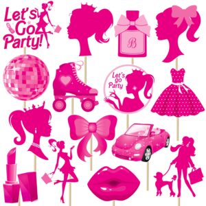 32pcs Hot Pink Girl Party Centerpiece Sticks Pink Birthday Party Decorations for Girls Hot Pink Princess Ladies Table Toppers for Bachelorette Party Bridal Shower Supplies