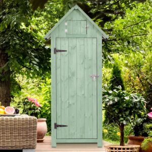 shed outdoor storage cabinet, wood garden sheds with floor, outside tool outhouse organizer with waterproof roof, shelves and lockable door for patio hallway and backyard (green)